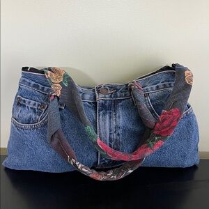 Levi's Strauss handmade upcycled denim handbag with a floral-print strap